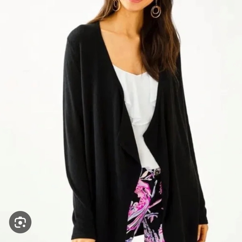 Lilly Pulitzer Elyssa Wrap Knit Cardigan Sweater Black XXS